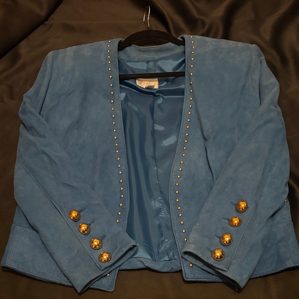 Vakko Blue Stud-Trim Blazer with Gold Buttons
